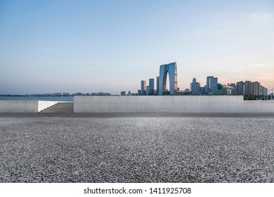 Panoramic skyline with empty road