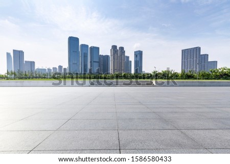 Panoramic skyline with empty road