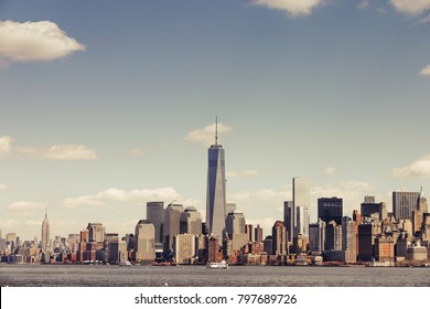 Panoramic skyline of Manhattan New York in a vintage look on a bright day. - Shutterstock ID 797689726
