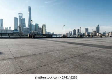 Panoramic Skyline Of Shanghai With Empty Street Floor