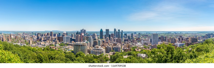 Panoramic skyline view from Mount Royal hill at the Montreal city - Canada
