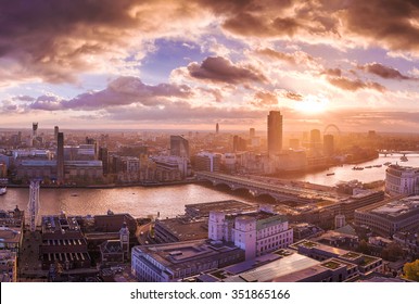 Panoramic Skyline View Of South And West London At Sunset - England, UK