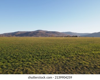 Panoramic sport airfield in european Bielsko-Biala city in Poland, clear blue sky in 2020 warm sunny spring day on April. - Shutterstock ID 2139904259