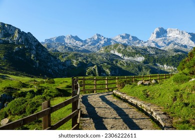 Panoramic summer mountain view of Picos de Europa range, Spain - Shutterstock ID 2306222611