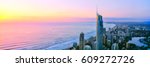 A panoramic sunrise view of Surfers Paradise on Queensland