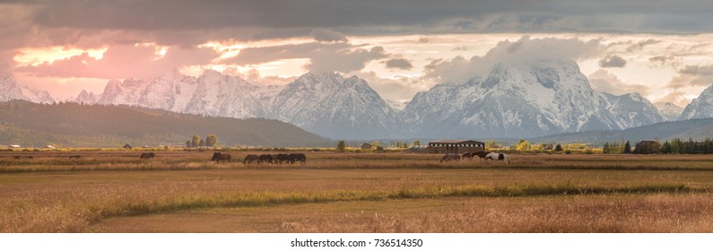 Panoramic Sunrise Of Wyoming Ranch