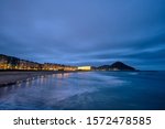 Panoramic at sunset of the Kursaal Congress Palace in San Sebastian, Basque Country, Spain