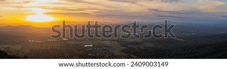 Panoramic sunset views from the Hang Glider Launch and Lookout, Tamborine Mountain in Queensland, Australia