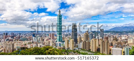 Panoramic of Taipei city skyline at sunny day, Taiwan.