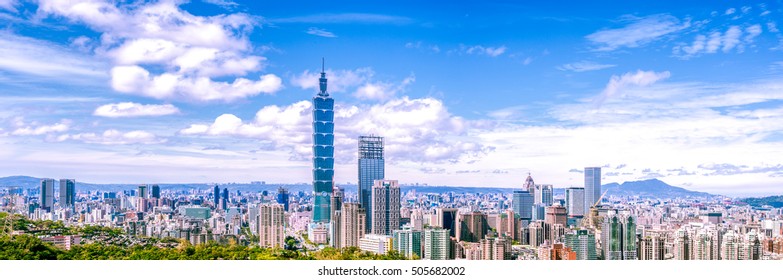 Panoramic Of Taipei City At Sunrise, Taiwan