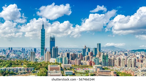 Panoramic Of Taipei City At Sunrise, Taiwan