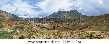 Panoramic top view of Tarapaya village. Inca Eye Valley (Ojo del Inca) or Tarapaya Lagoon in Potosi, Bolivia. Southamerican landscape