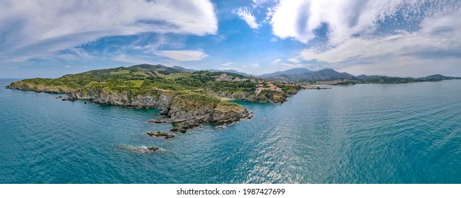 Panoramic view from above of the Cote Vermeille on the Mediterranean 