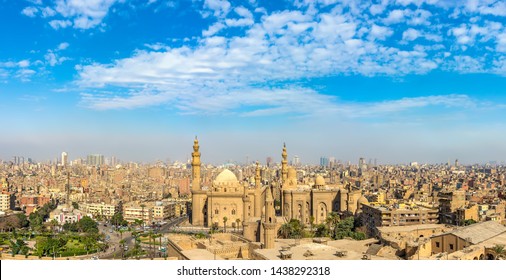 Panoramic view from above on Cairo and Sultan Hassan Mosque