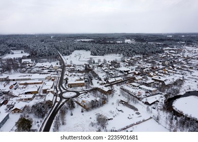 A panoramic view from above of the small Latvian town of Kandava on a snowy winter day - Powered by Shutterstock