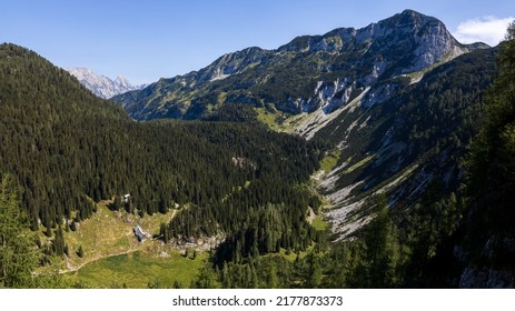 Panoramic View From Above Of Valley Duplje In Julian Alps From A Hiking Trail On Mount Smohor - Triglav National Park Slovenia