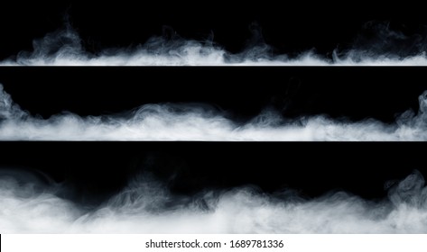 Panoramic view of the abstract fog or smoke move on black background. White cloudiness, mist or smog background.  - Shutterstock ID 1689781336