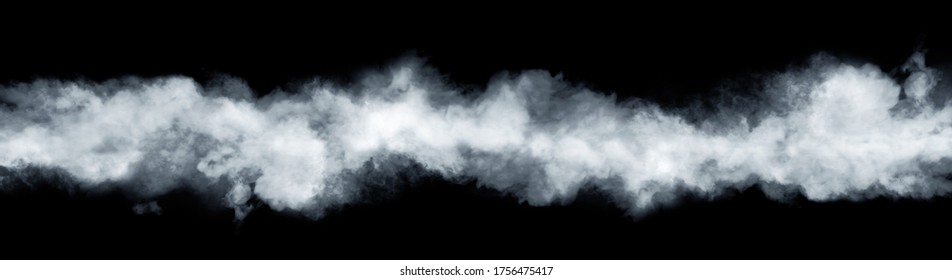 Panoramic view of the abstract fog or smoke move isolated on  black background. White cloudiness, mist, smoke or smog background. 