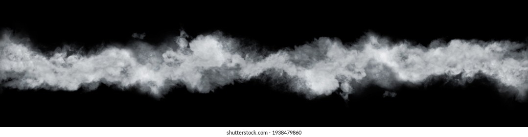 Panoramic view of the abstract fog or smoke move on black background. White cloudiness, mist or smog background. 