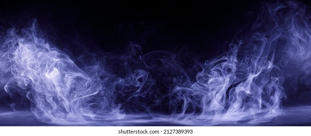 Panoramic view of the abstract fog. White cloudiness, mist or smog moves on black background. Beautiful swirling purple smoke. Mockup for your logo. Wide angle horizontal wallpaper or web banner. - Shutterstock ID 2127389393
