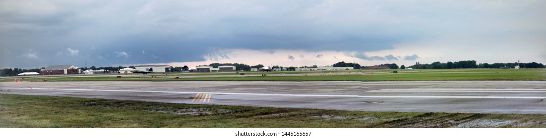 Panoramic View Of Airbase And F22 Raptor