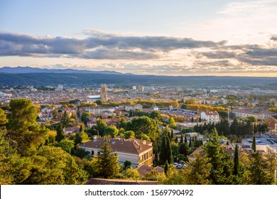 Panoramic View Of Aix-en-Provence In Autumn. Sunset. France, Provence.