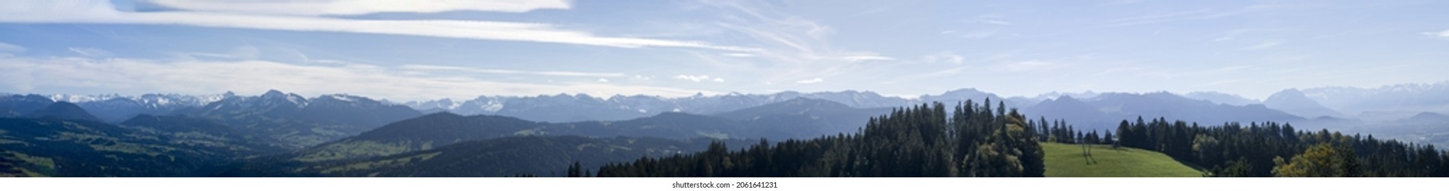 Panoramic View Of Alp Mountain Range Seen From Top Of The Pfänder Mountain