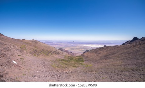 Panoramic view at Alvord Lake and Alvord desert from Steens mountain summit 