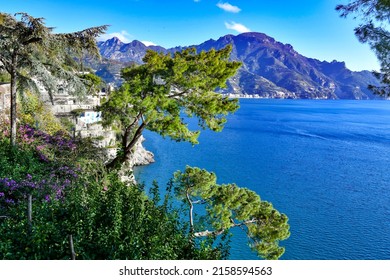 Panoramic View Of The Amalfi Coast In The Province Of Salerno,