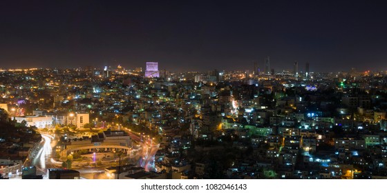 Panoramic View Of Amman City At Night