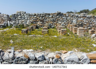 Panoramic view of Ancient Ruins at archaeological area of Philippi, Eastern Macedonia and Thrace, Greece