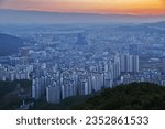  A panoramic view of Anyang City in Gyeonggi Province at sunset                              