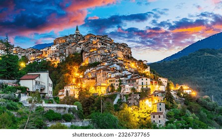 Panoramic view of Apricale in the Province of Imperia, Liguria, Italy