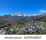 panoramic view of the Aragonese Pyrenean village of Panticosa, with the mountains of Pena Telera snow-capped in the background