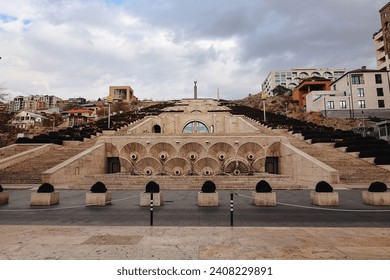 Panoramic view of art complex Cascade with giant stairway, Yerevan, Armenia.