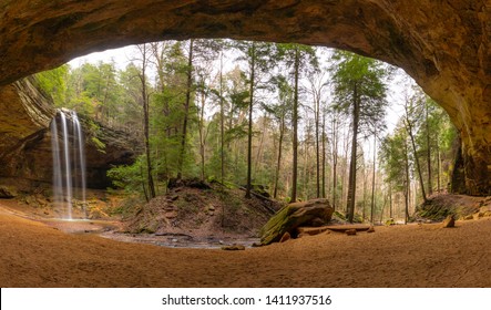 Panoramic view of Ash Cave in the Hocking Hills region of Ohio. 