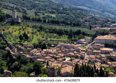 Panoramic view of Assisi, italian medieval town