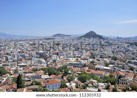 Panoramic view of Athens and Lycabettus Hill. Greece.