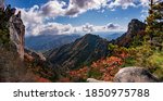 Panoramic view of autumnal Dinosaur ridge of Seoraksan Mt near Sokcho-si, South Korea