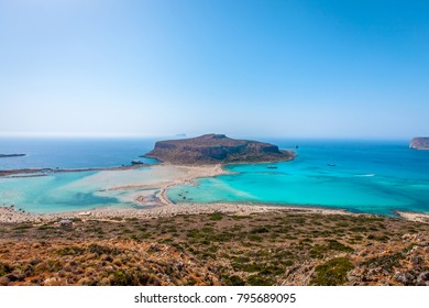 Panoramic view of Balos lagoon in Chania region of Crete