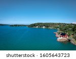 panoramic view of the Baltic sea from the high bridge on the Aland Islands, Finland in the Mariehamn area