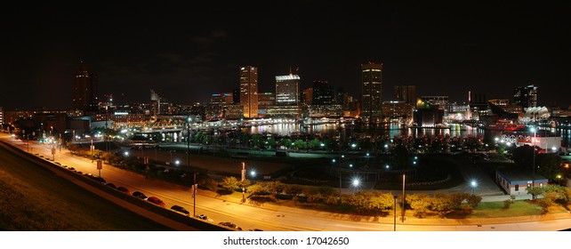 Panoramic View Of Baltimore At Night
