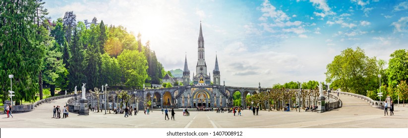 Panoramic View of Basilica Notre Dame in Lourdes