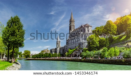 Panoramic View of Basilica Notre Dame in Lourdes France