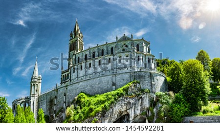 Panoramic View of Basilica Notre Dame in Lourdes France Europe