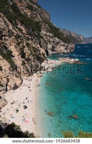 Panoramic view of the bay beach called Cala Mariolu in the Orosei gulf (Sardinia, Italy)