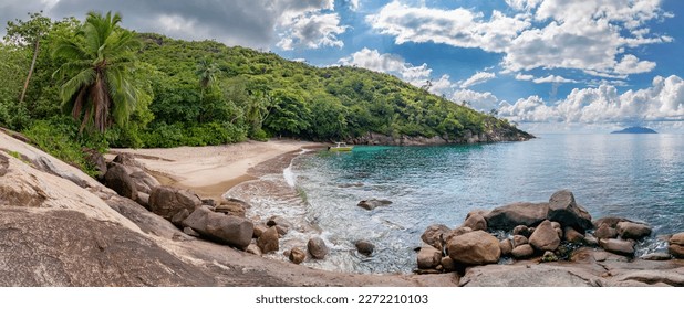 Panoramic view of Beach Anse Major (Mahe, Seychelles)
