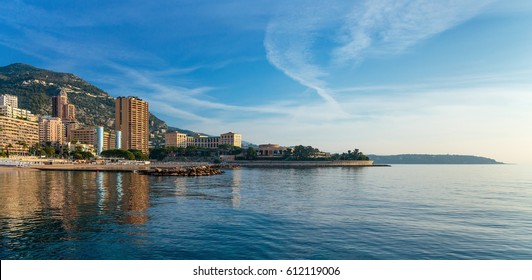 Panoramic view of the beach in Monte Carlo, Monaco. Principality of Monaco is a sovereign city state, located on the French Riviera - Powered by Shutterstock