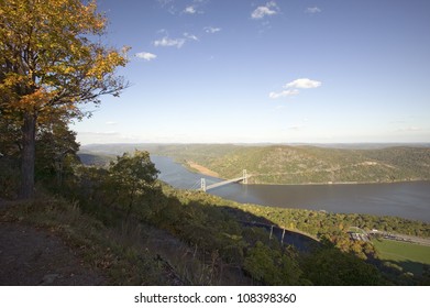 Panoramic View Of Bear Mountain Bridge And Hudson Valley, New York