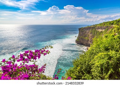 Panoramic view of beautiful coast landscape from Uluwatu Temple on Bali in a sunny day, Indonesia